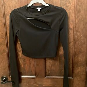 Long sleeved Black Crop Top with front cut-out from Garage